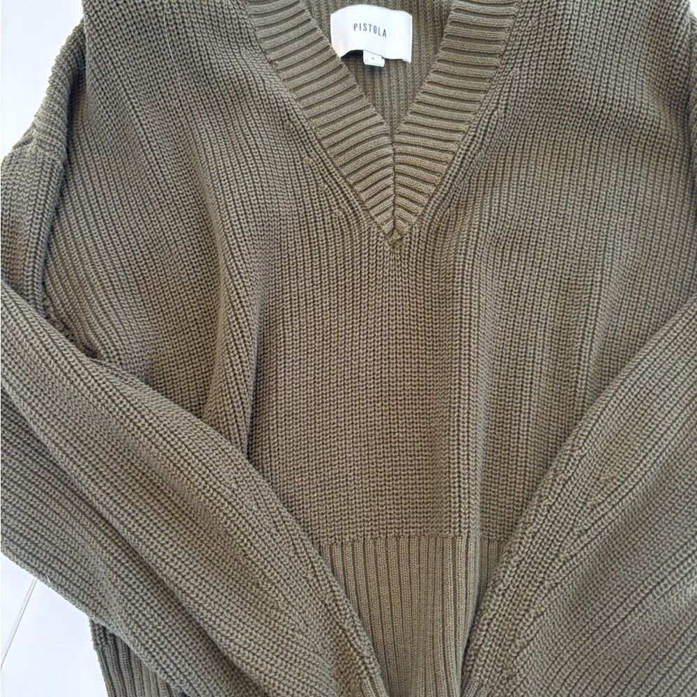 Pistola Olive Green 100% Cotton V-Neck Sweater